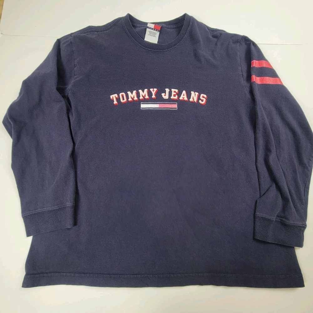 Vintage Tommy Jeans navy blue crewneck Mens Long Sleeve Shirt